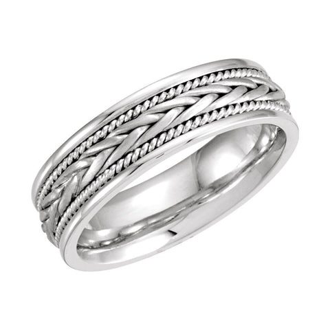 14k White Gold 6.75mm Hand-Woven Band Size 9.5