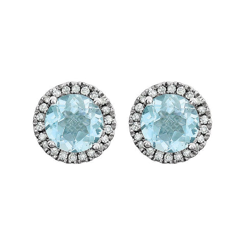 14k White Gold Sky Blue Topaz & 1/8 CTW Diamond Earrings