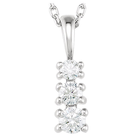 14k White Gold 1/6 CTW Diamond 3-Stone 18" Necklace