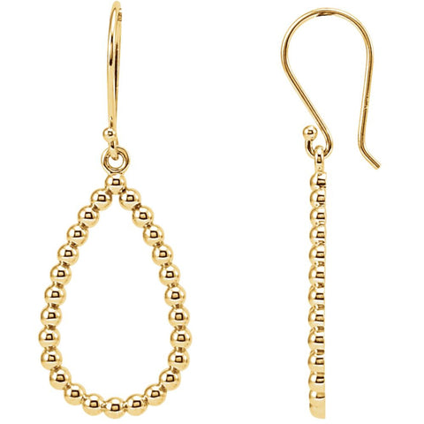 14k Yellow Gold 35.75x13.5mm Beaded Teardrop Earrings