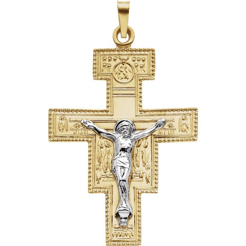 14K Yellow & White 33x25mm San Damiano Crucifix Pendant