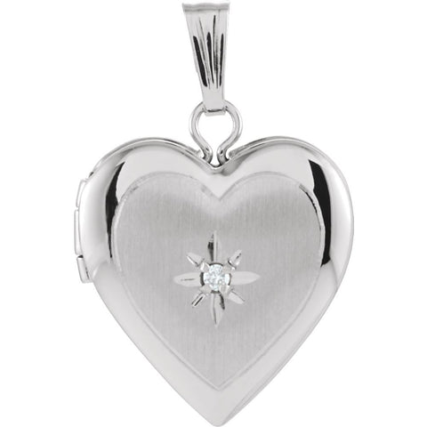 14k White Gold 13.5x12.75mm .010 CTW Diamond Heart Locket