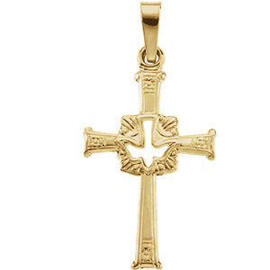 14k Yellow Gold 20x13mm Dove Cross Pendant