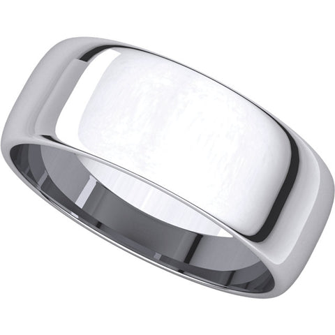 14k White Gold 7mm Half Round Light Band, Size 8.5