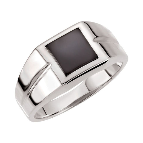 Sterling Silver 8mm Square Onyx Ring, Size 11