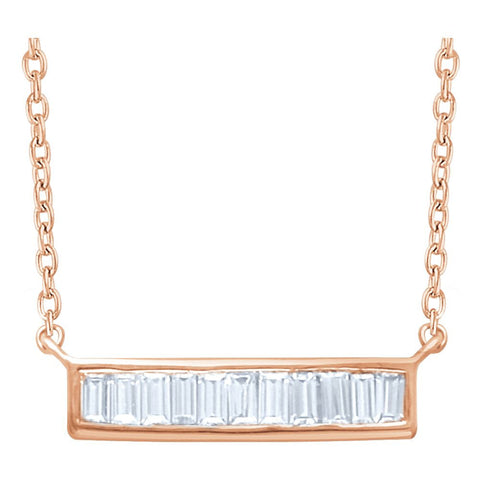 14k Rose Gold 1/4 CTW Diamond Baguette Bar 16-18" Necklace