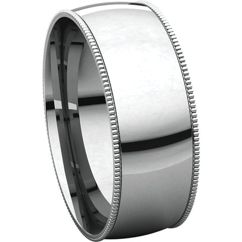 14k White Gold 7mm Light Comfort Fit Milgrain Band , Size 7.5