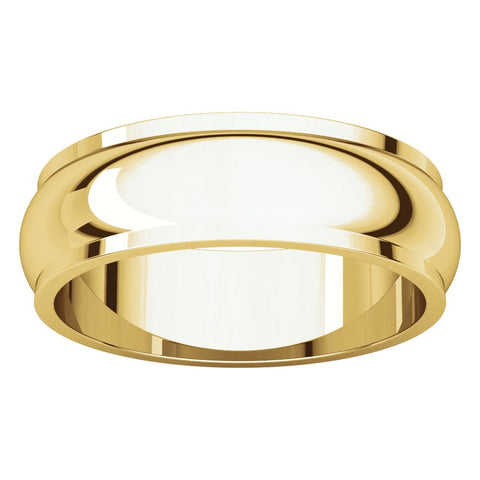 10k Yellow Gold 6mm Half Round Edge Band, Size 7