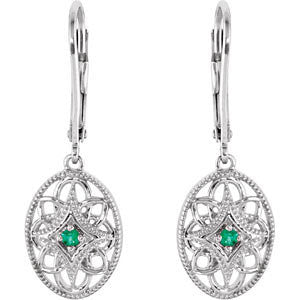 Sterling Silver Emerald Lever Back Earrings