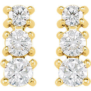 14k Yellow Gold 1/4 CTW Diamond 3 Stone Earrings