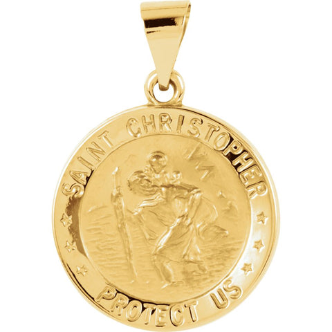 14k Yellow Gold 18.25mm Hollow Round St. Christopher Medal