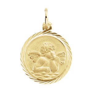 14k Yellow Gold 14mm Angel Medal