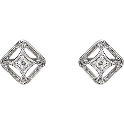 14k White Gold .075 CTW Diamond Filigree Earrings