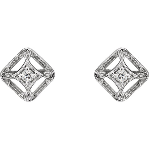 14k White Gold .075 CTW Diamond Filigree Earrings