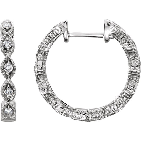14k White Gold 1/8 CTW Diamond Hoop Earrings