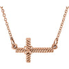 14k Rose Gold 8.65x16mm Sideways Rope Cross 16.5-inch Necklace