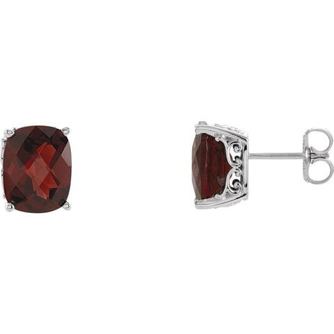 14k White Gold Genuine Mozambique Garnet Earrings