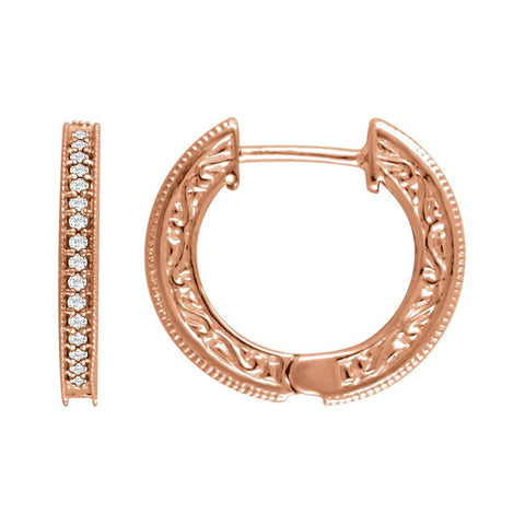 14k Rose Gold 1/5 CTW Diamond Milgrain Hoop Earrings