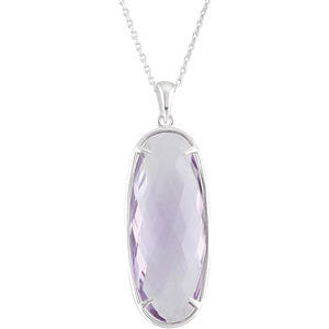 Sterling Silver 25x10mm Rose De France Quartz Pendant