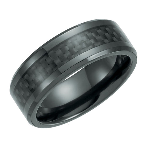 Black Titanium 8mm Beveled Band with Black Carbon Fiber Inlay , Size 11