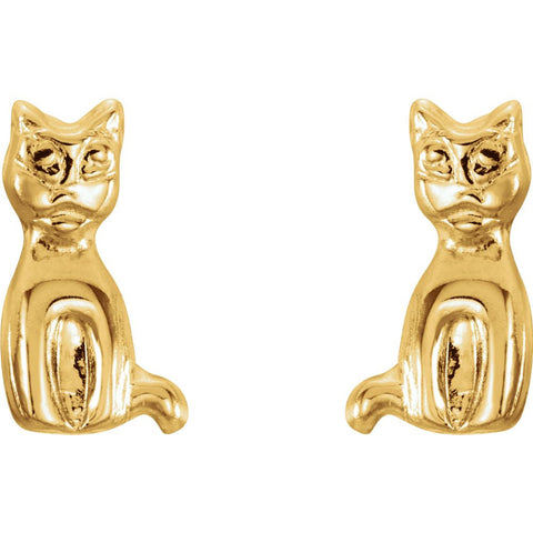 14k Yellow Gold Youth Cat Earrings
