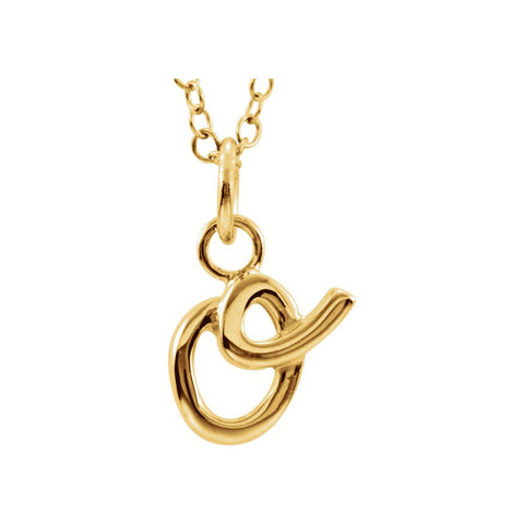 14k Yellow Gold Letter "O" Lowercase Script Initial Necklace