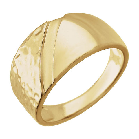 14k Yellow Gold 11.5mm Hammered Ring Size 10