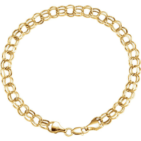 14k Yellow Gold 7.9mm Hollow Double Link Charm 7.25" Bracelet