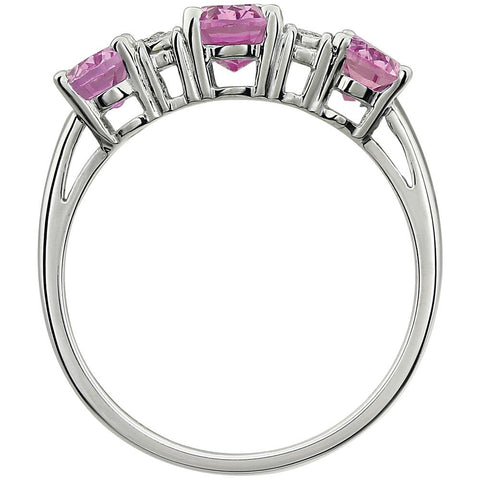 14k White Gold 7x5mm Created Pink Sapphire & .02 CTW Diamond Ring, Size 7
