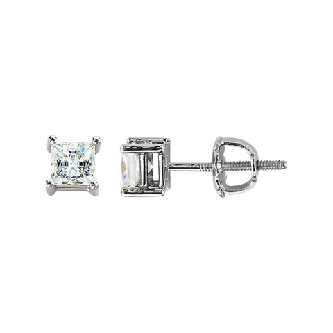 14k White Gold 4mm Cubic Zirconia Square Earrings with Screw Posts & Backs