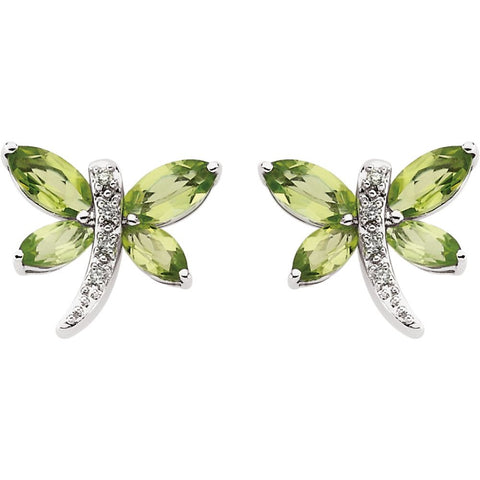 14k White Gold Peridot & .04 CTW Diamond Earrings