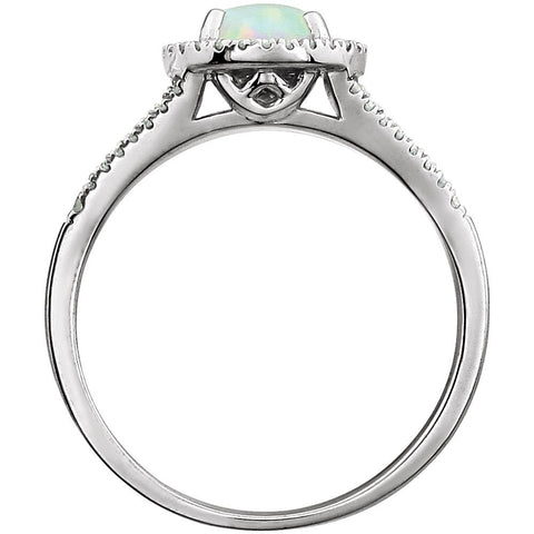 14k White Gold Lab Grown Opal and 1/6 CTW Diamond Ring , Size 7