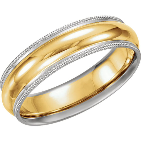 14K Yellow & White 6mm Milgrain Band Size 10
