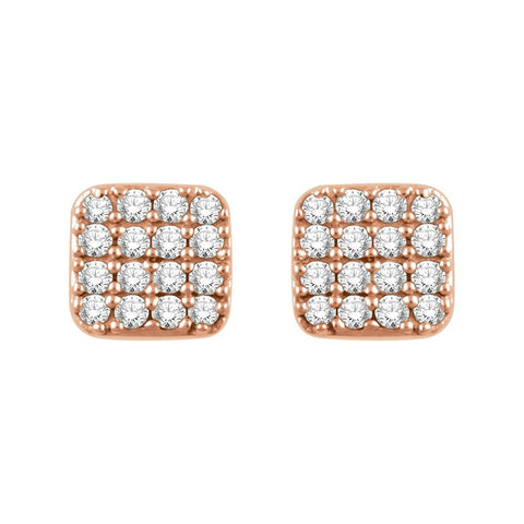 14k Rose Gold 1/5 CTW Diamond Square Cluster Earrings