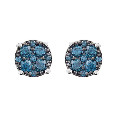 14k White Gold 3/8 CTW Blue Diamond Cluster Earrings