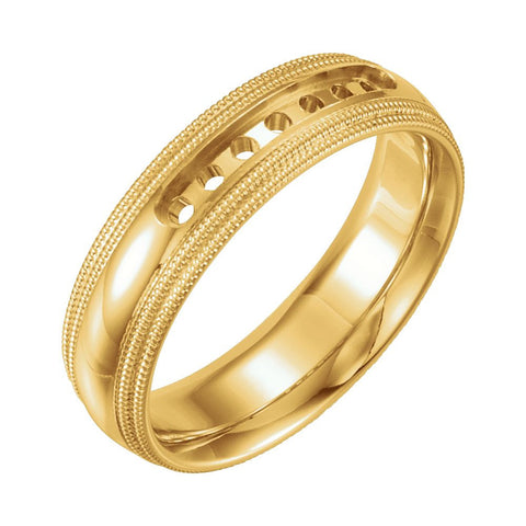 14k Yellow Gold 5mm Half Round Comfort-Fit Double Milgrain Wedding Band Mounting, Size 9.5