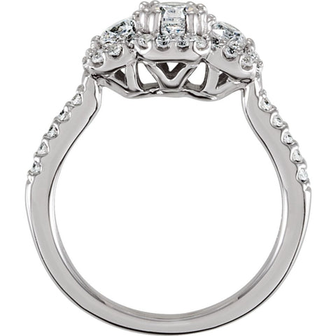 Sterling Silver Halo-Style 3-Stone Cubic Zirconia Ring Size 8