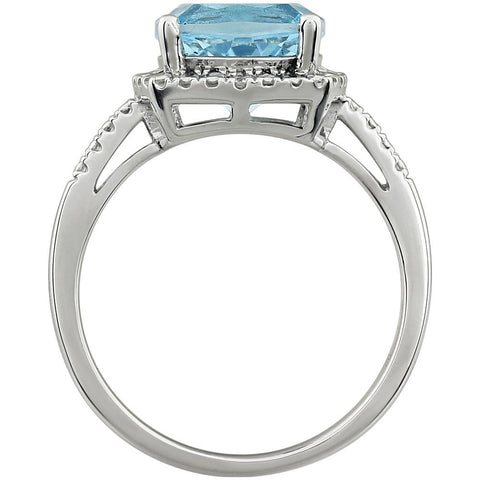 14k White Gold Sky Blue Topaz & .03 CTW Diamond Ring , Size 7