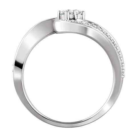 14k White Gold 1/4 CTW Diamond Two Stone Ring, Size 7