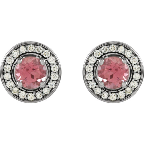 14k White Gold Pink Tourmaline & 1/5 CTW Diamond Earrings