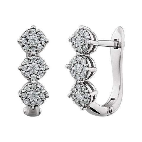 14k White Gold 1/2 CTW Diamond 3-Stone Earrings