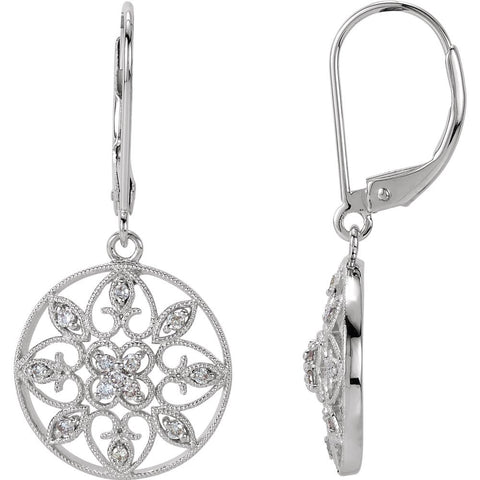 14k White Gold 1/4 CTW Diamond Filigree Lever Back Earrings