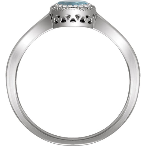 14k White Gold Aquamarine "March" Birthstone Ring, Size 7
