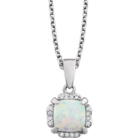 14k White Gold Opal & .05 CTW Diamond 18" Necklace