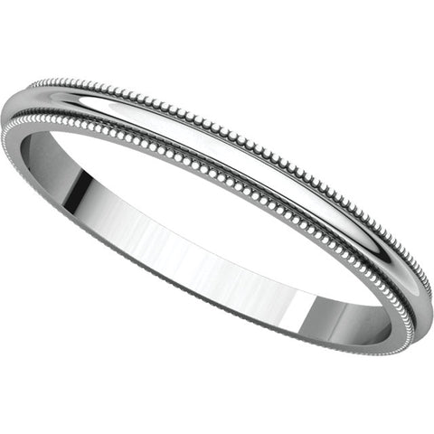 14k White Gold 2mm Milgrain Band, Size 6