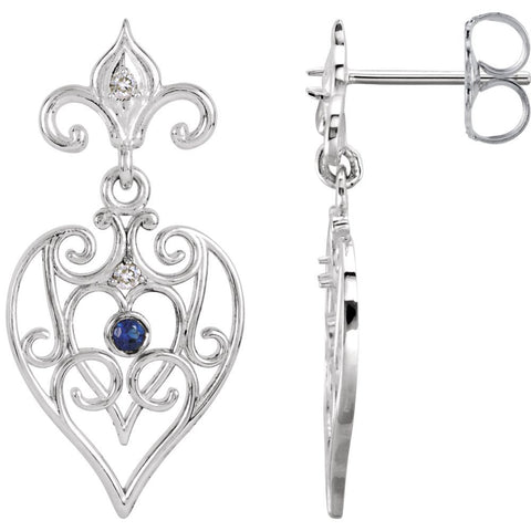 Sterling Silver with 14k White Gold Post Sapphire & .04 CTW Diamond Earrings