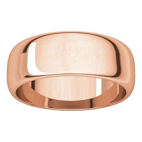 14k Rose Gold 7mm Half Round Band, Size 8