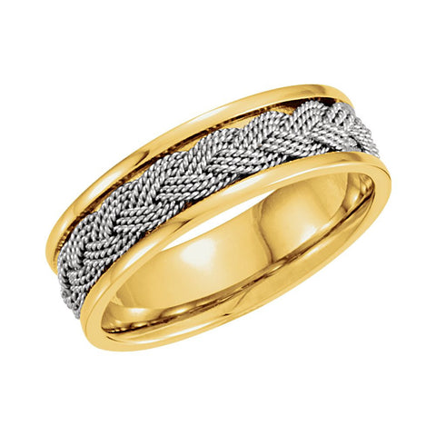 14K Yellow & White 7mm Comfort-Fit Hand-Woven Band Size 10