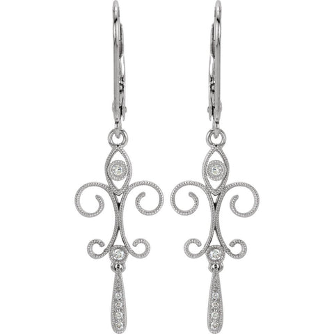14k White Gold .08 CTW Diamond Fleur-de-Lis Lever Back Earrings