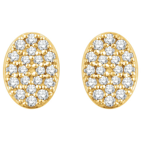 14k Yellow Gold 1/6 CTW Diamond Oval Cluster Earrings